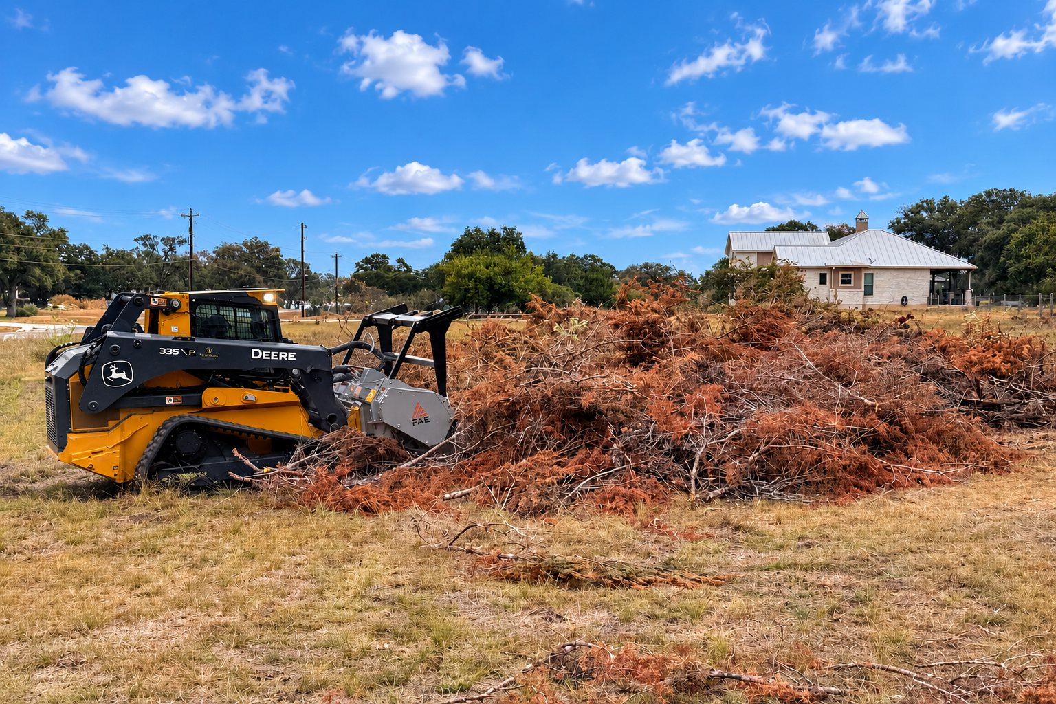 Forestry mulcher processing cedar and brush